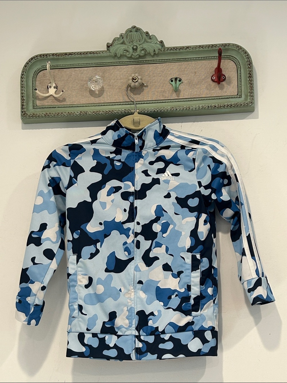 adidas Kids athletic Light & Dark Blue Camo coaches track full Zip up Jacket 7